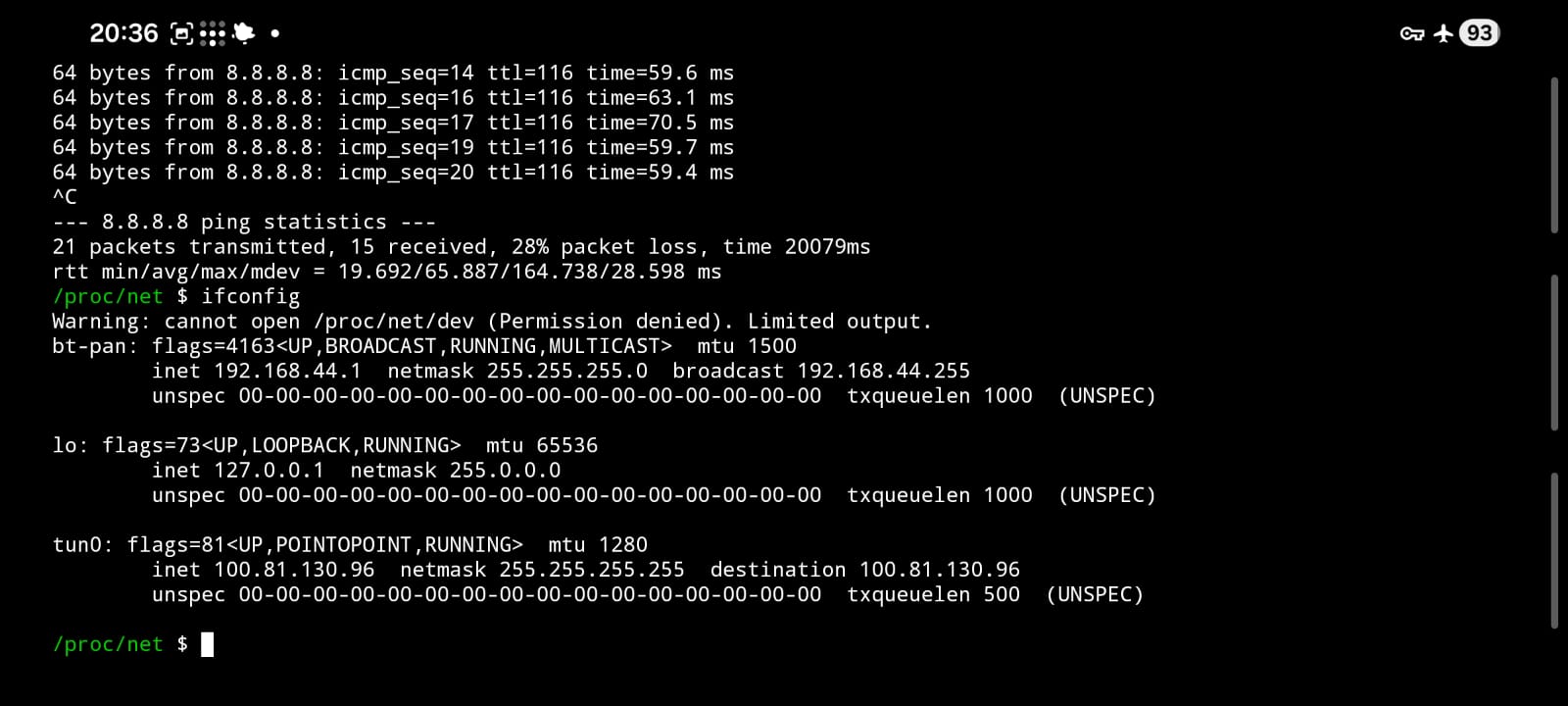Android Network Interfaces with Bluetooth PAN and Tailscale